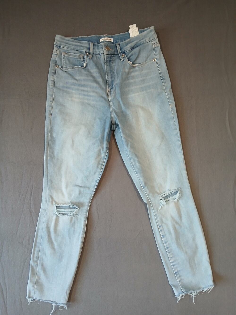 Good American Jeans Womens 14/32 Blue Good Waist Distressed Ripped Skinny Denim